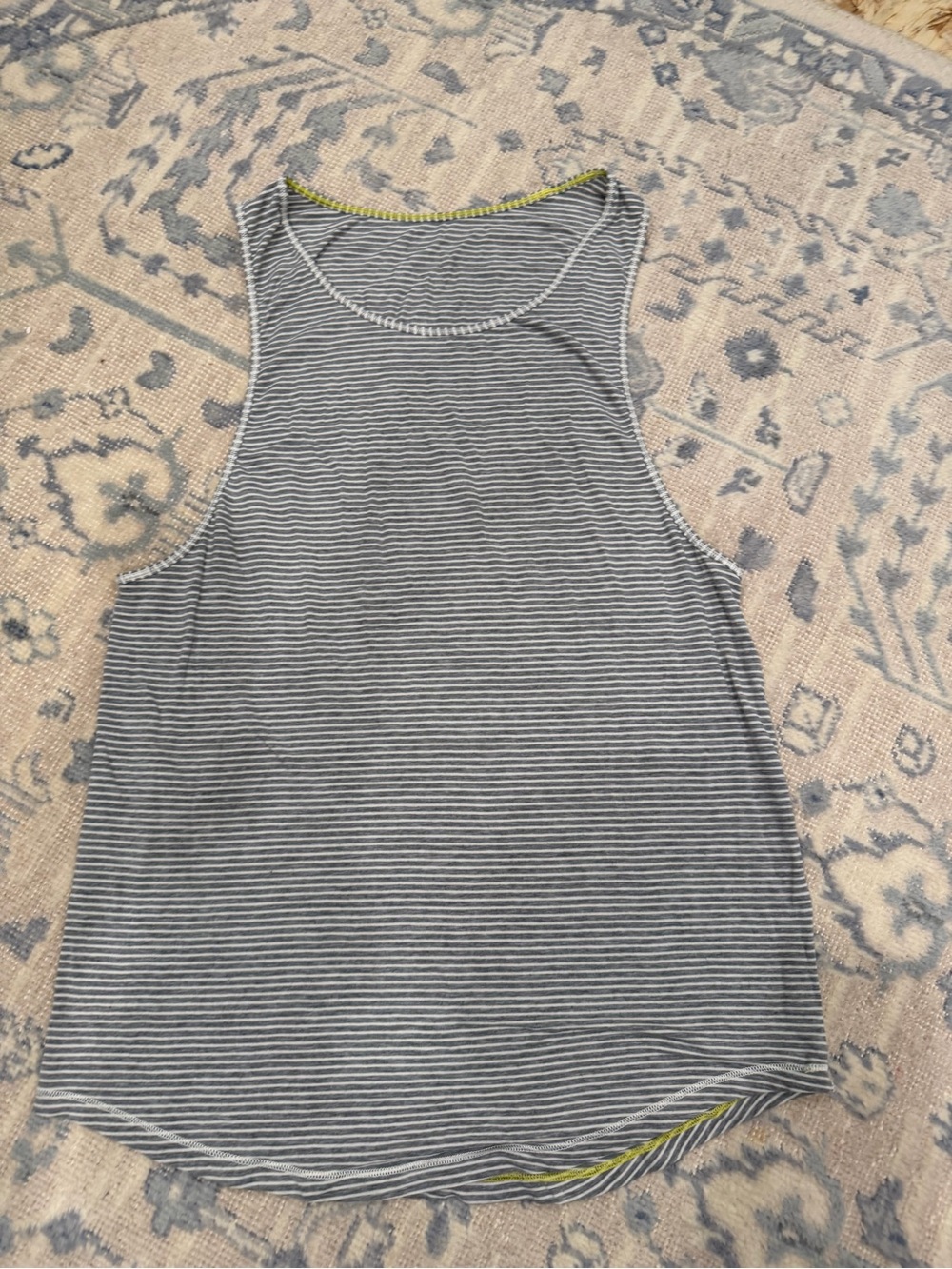 lululemon athletica woman’s Gray and White Striped Tank with Lime Trim